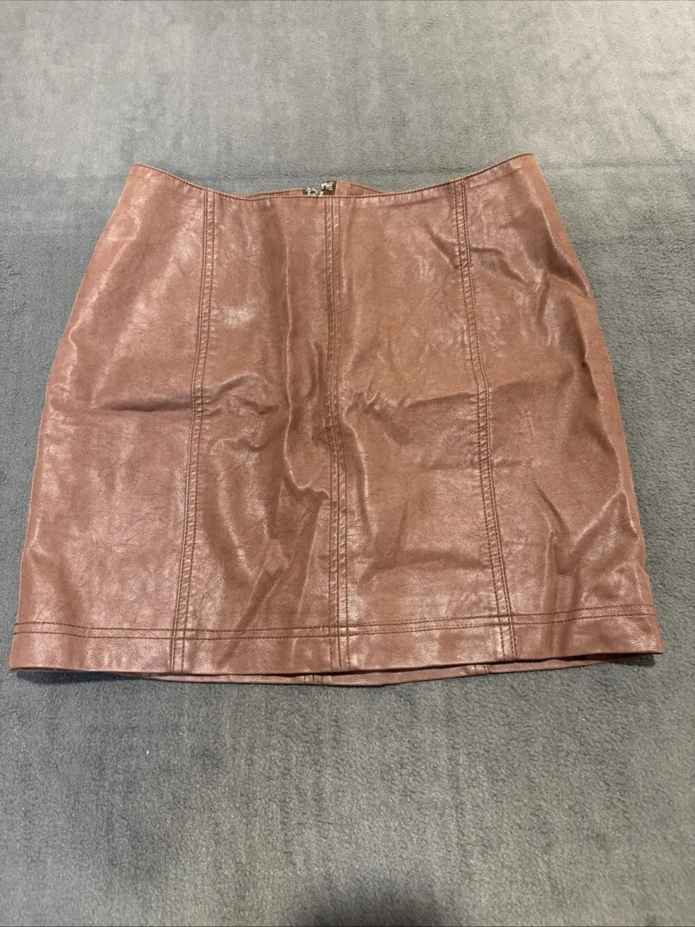 Free People modern vegan faux leather Brown mini skirt woman's size 4